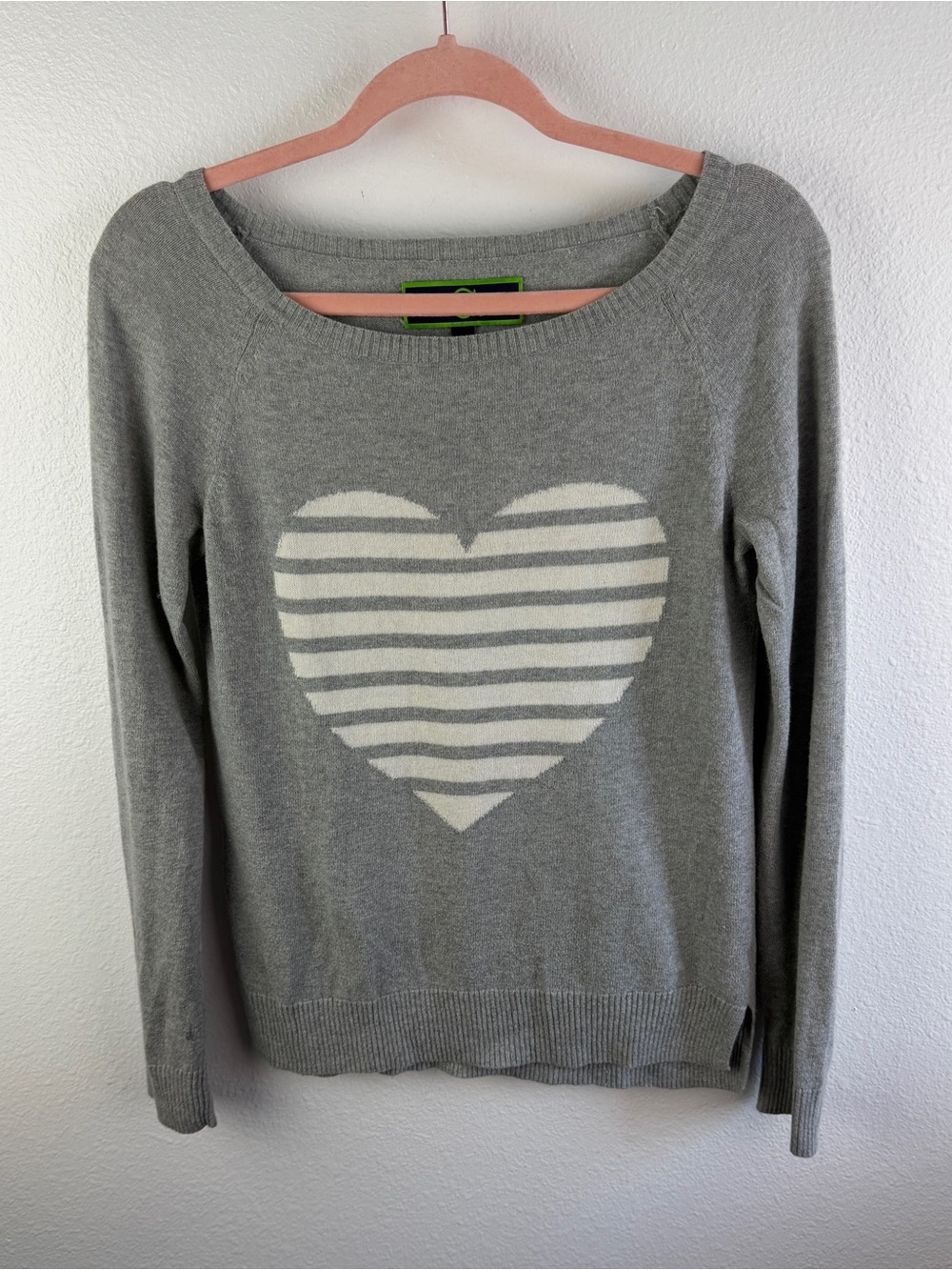 C Wonder Gray White Cashmere Blend Heart Sweater Size S